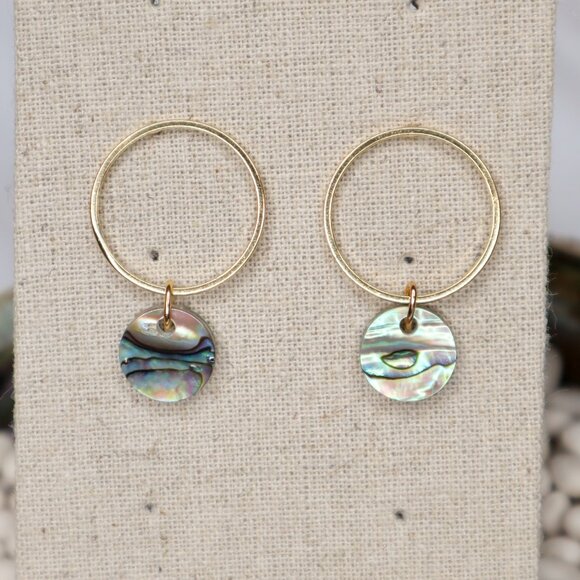Abalone Shell Drop Earrings 24K Gold Plated - Picture 1 of 5